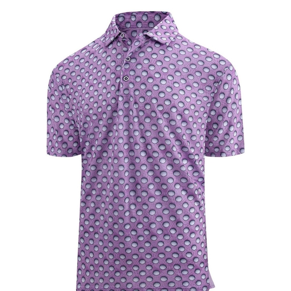 SAMERM Mens Golf Shirt Short Sleeve Print Performance Medium Lilac Golf Balls